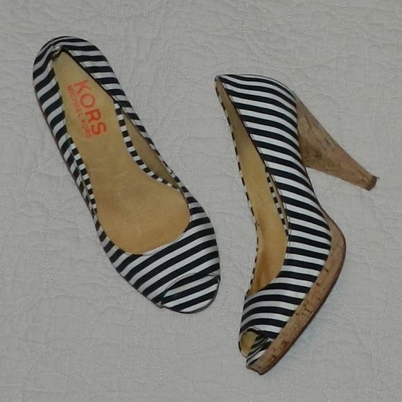 Michael Kors Shoes - 💟Michael Kors B/W Striped Cork Heels